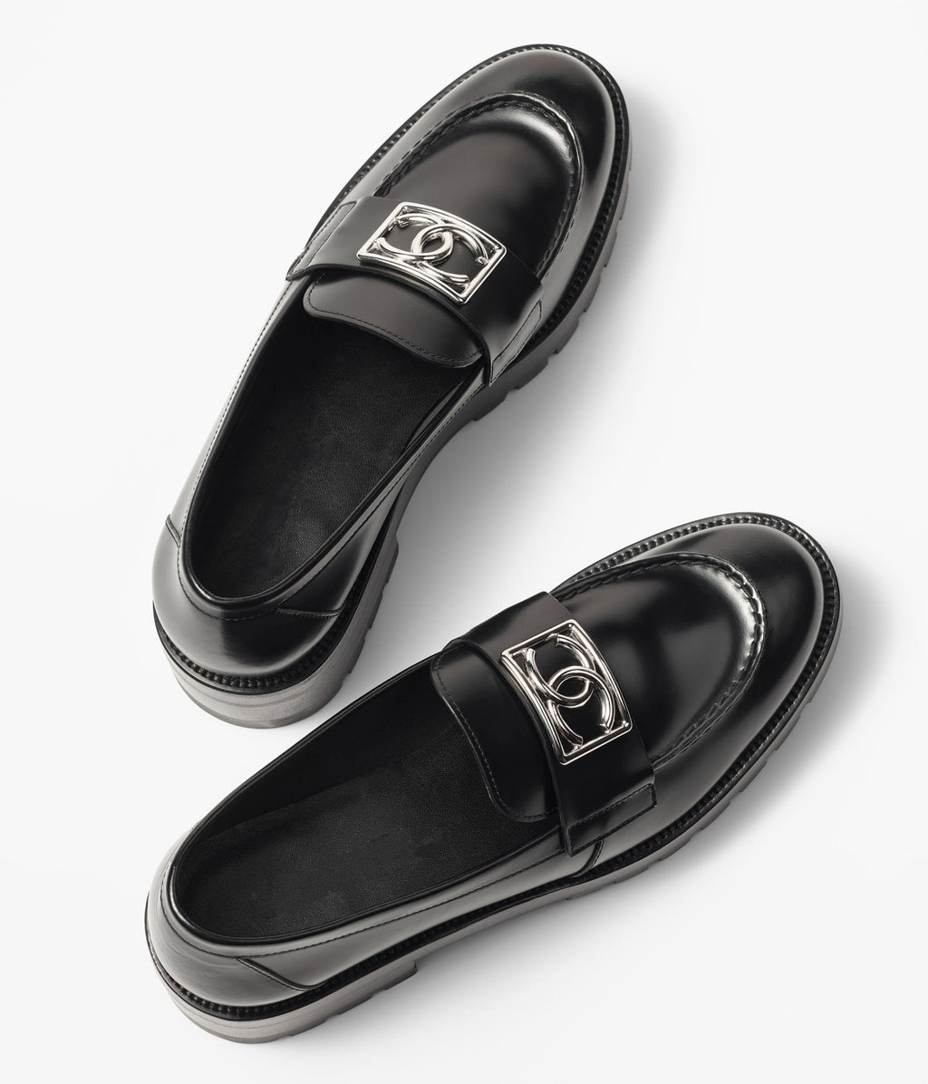 Chanel Moccasins Black Calfskin Metal