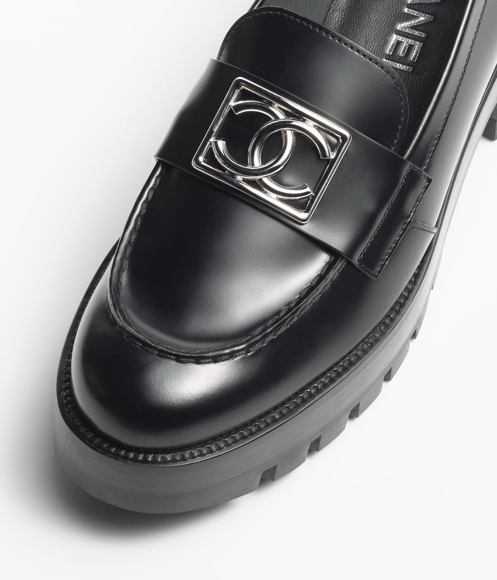 Chanel Moccasins Black Calfskin Metal