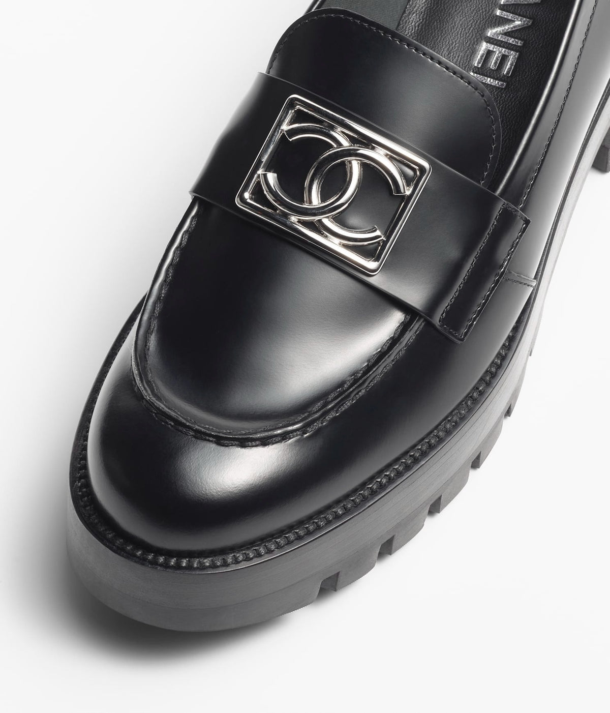 Chanel Moccasins Black Calfskin Metal