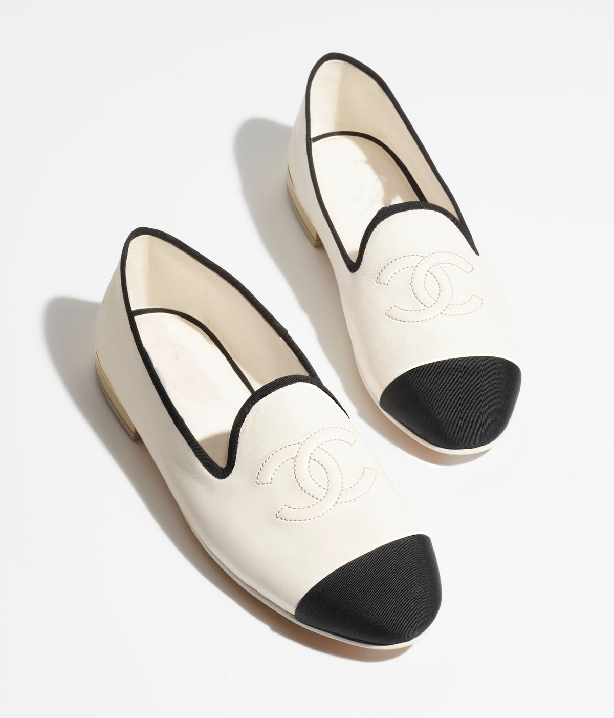 Chanel Moccasins White Black Lambskin
