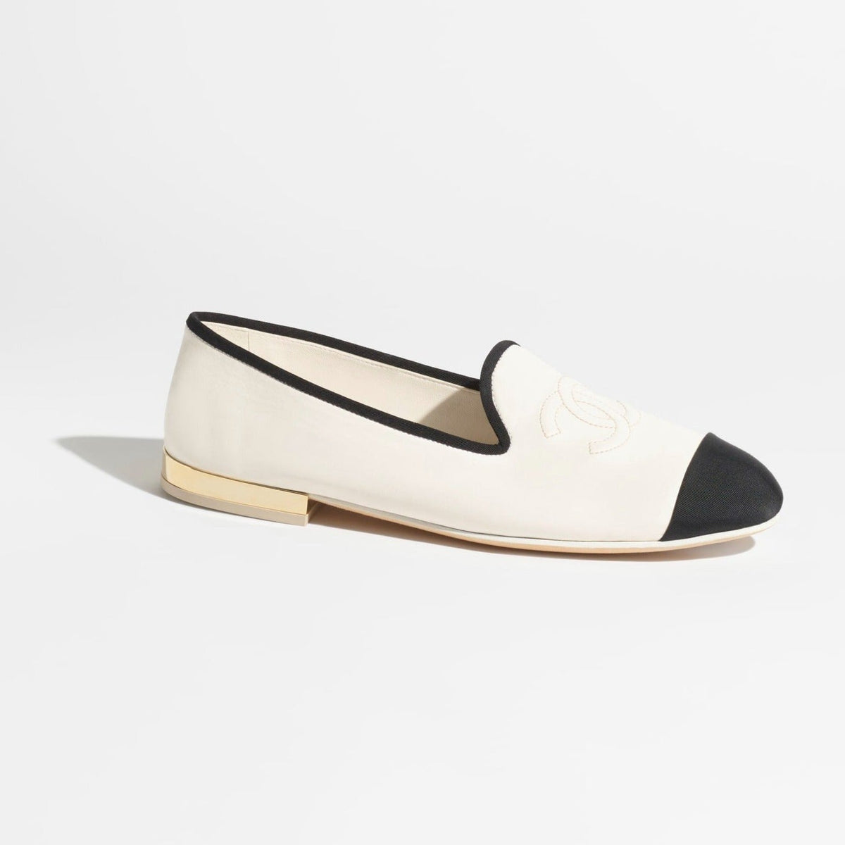 Chanel Moccasins White Black Lambskin