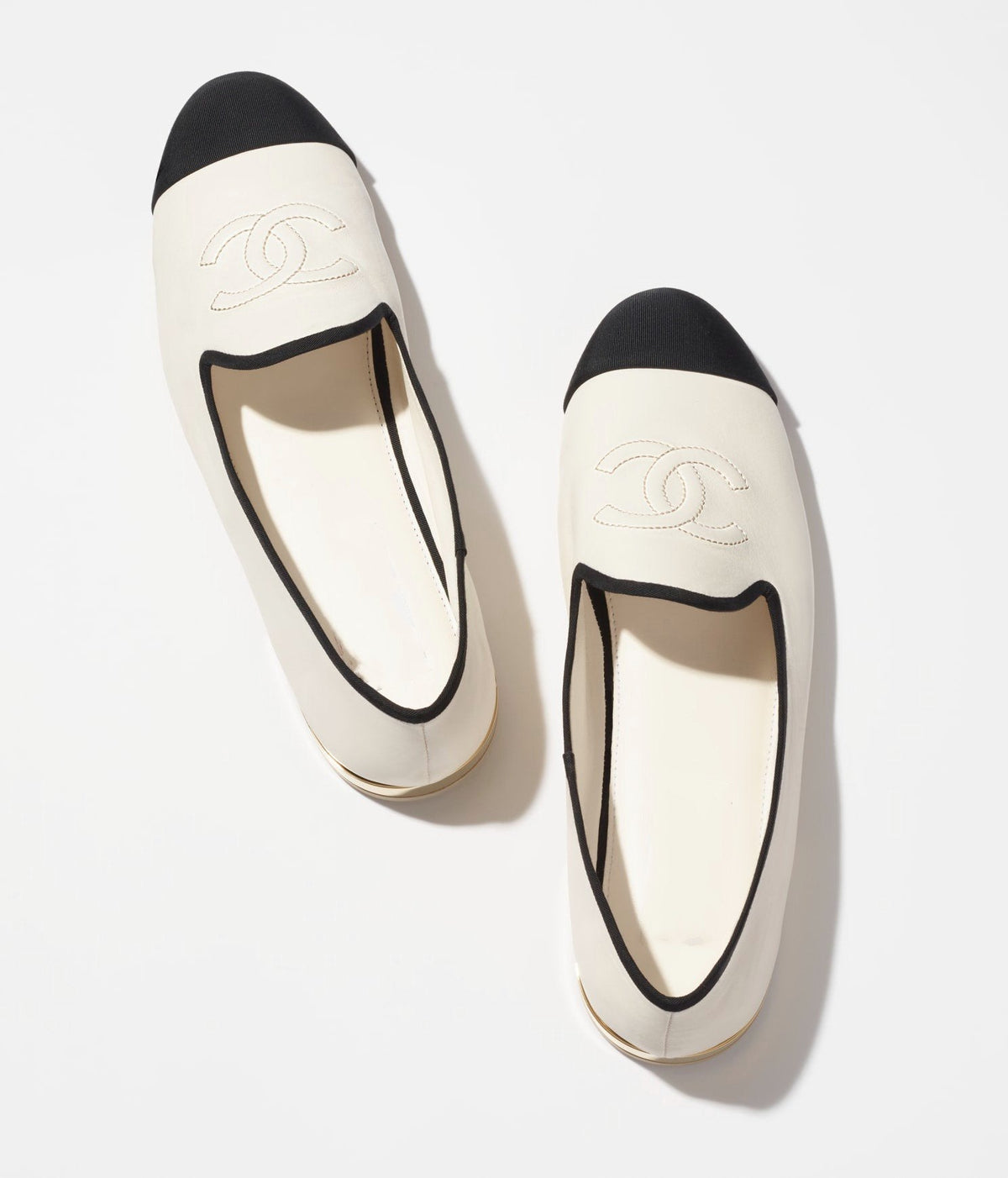 Chanel Moccasins White Black Lambskin