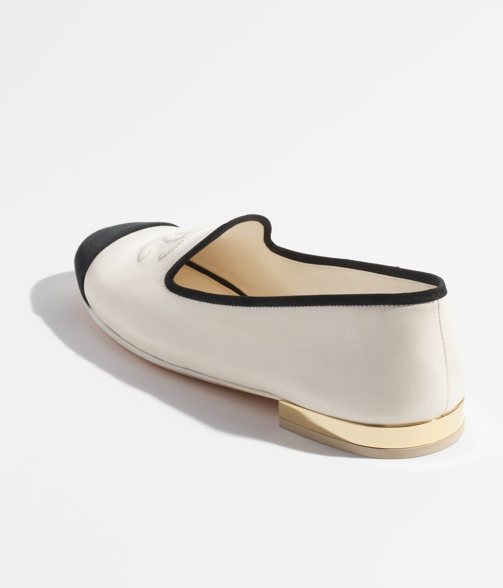Chanel Moccasins White Black Lambskin
