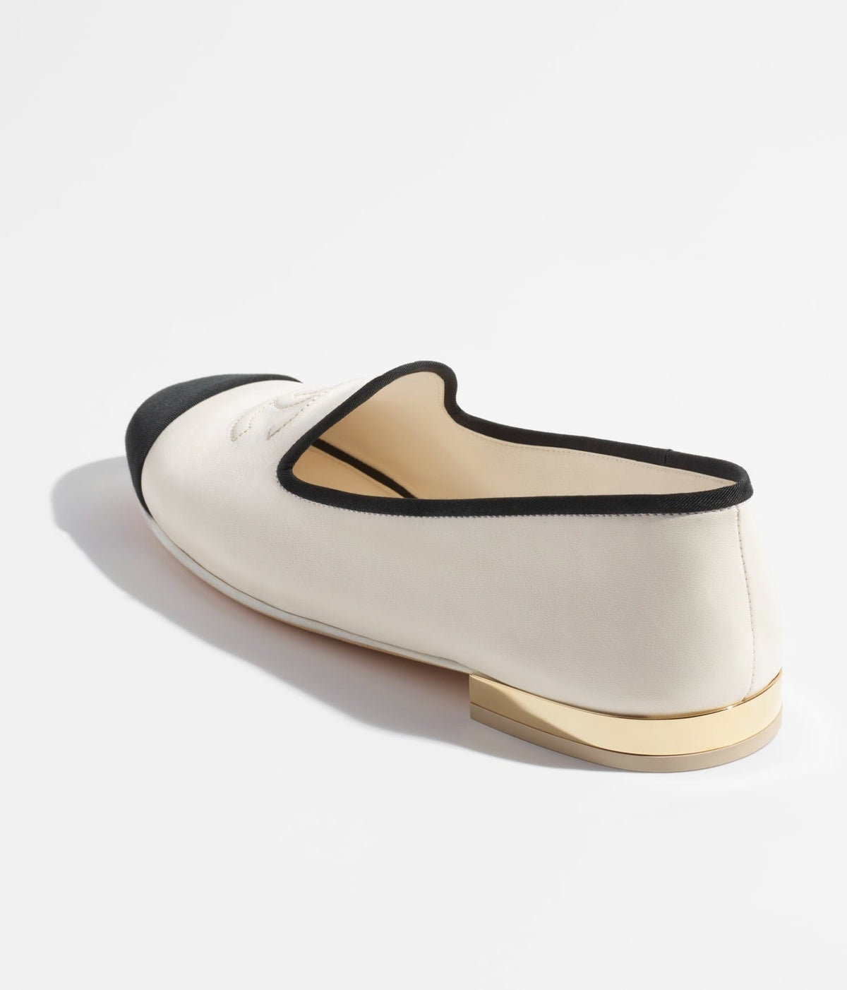 Chanel Moccasins White Black Lambskin