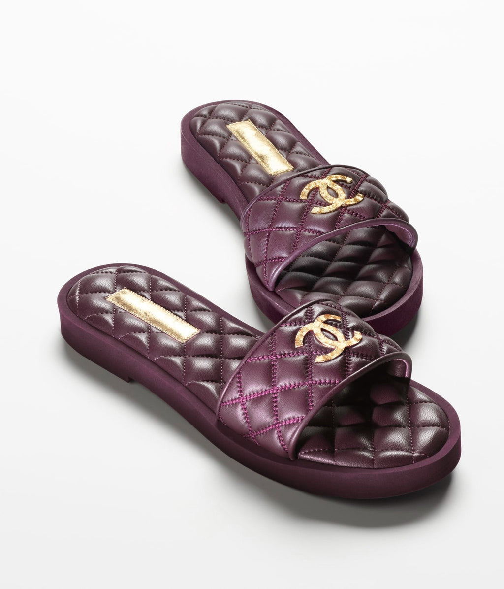 Chanel Mules Burgundy Lambskin Lambskin