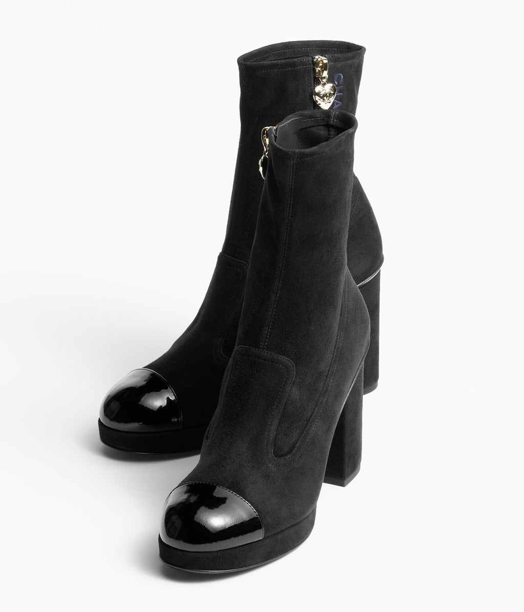 Chanel Short Boots Black Suede Kidskin