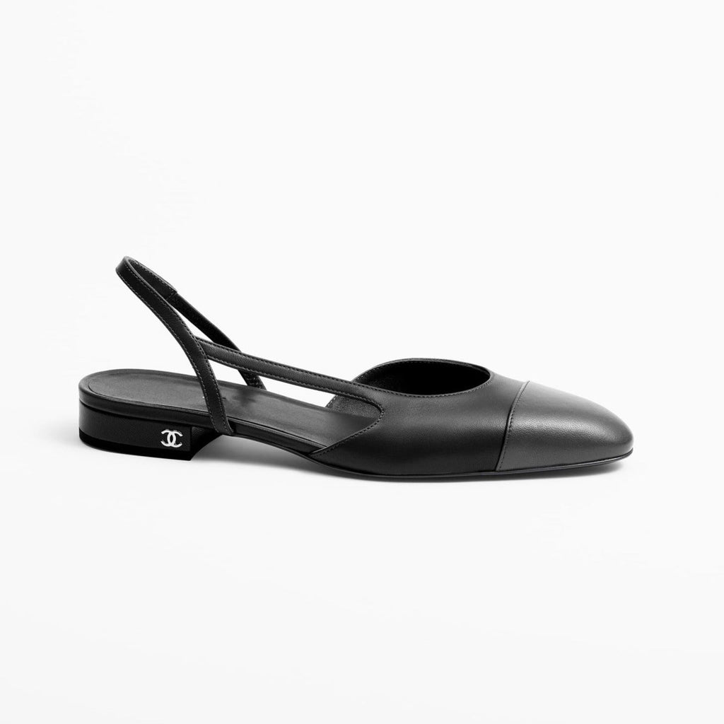 Chanel Slingbacks Black Dark Gray Lambs