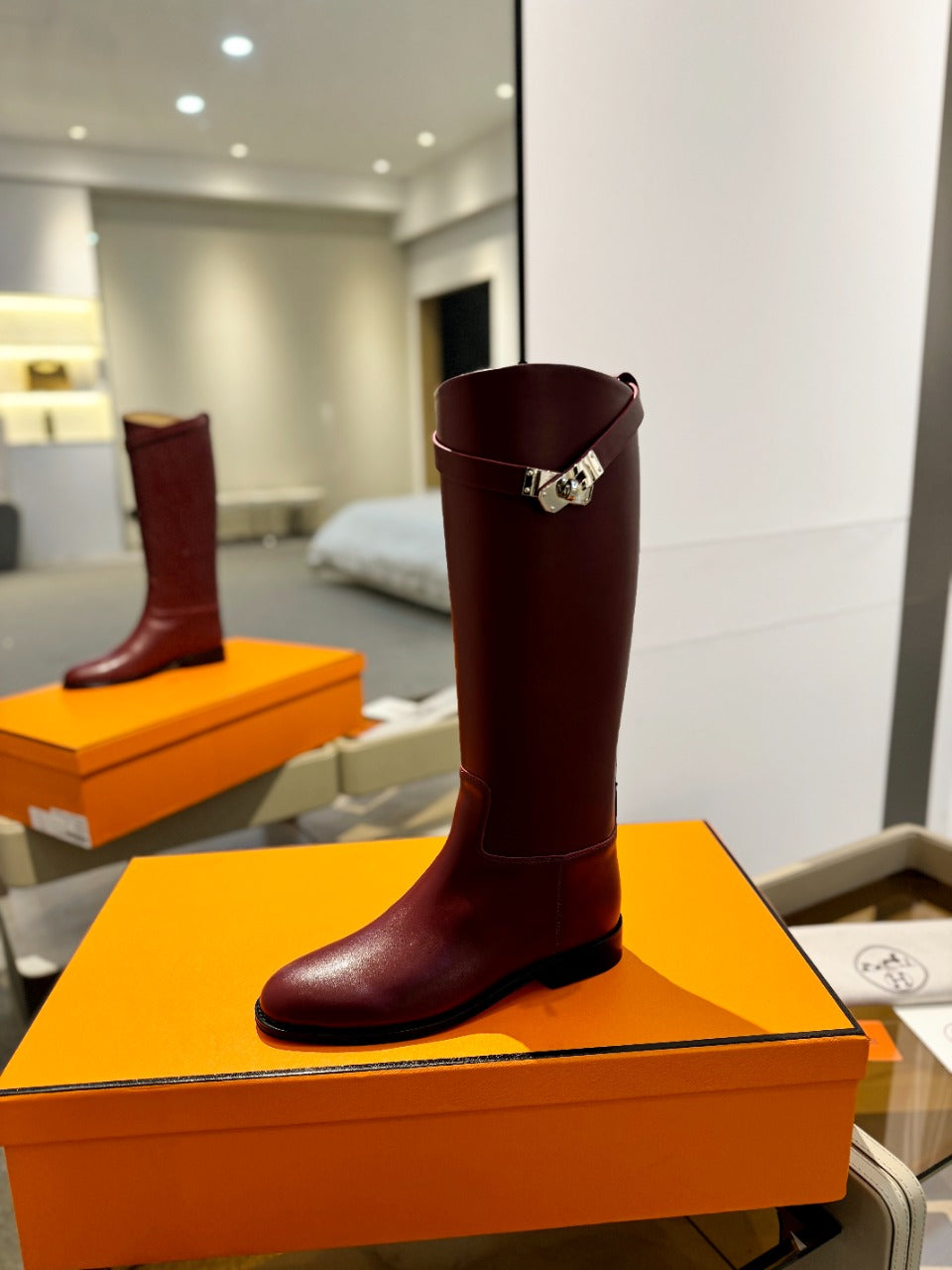 Hermes Stivali Jumping in Wine Red Calfskin