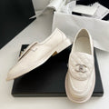 Chanel Moccasins White Quilted Calfskin Silver
