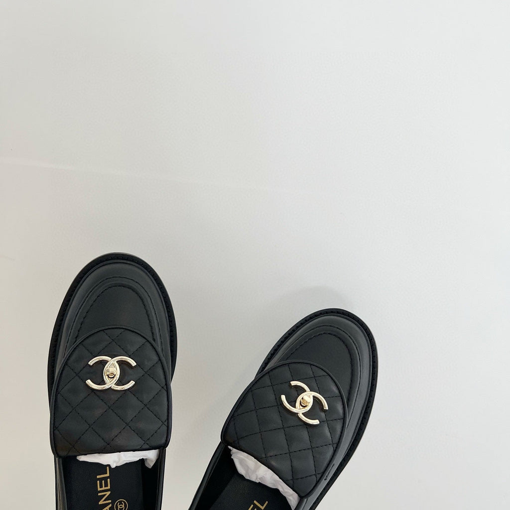 Chanel Moccasins Black Quilted Calfskin Gold