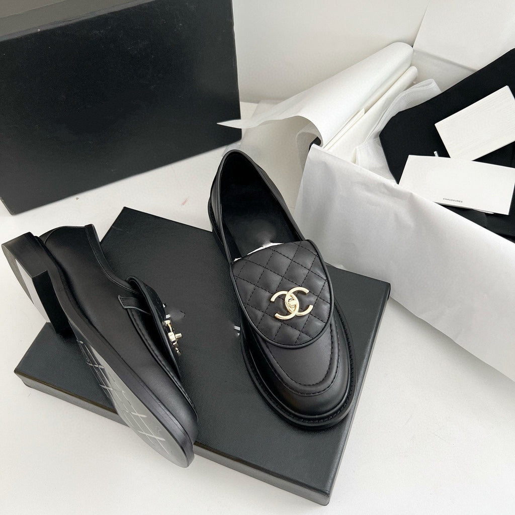 Chanel Moccasins Black Quilted Calfskin Gold