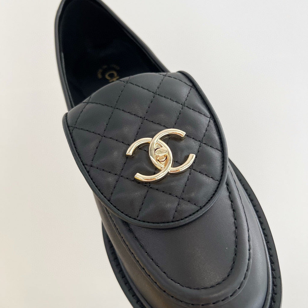 Chanel Moccasins Black Quilted Calfskin Gold