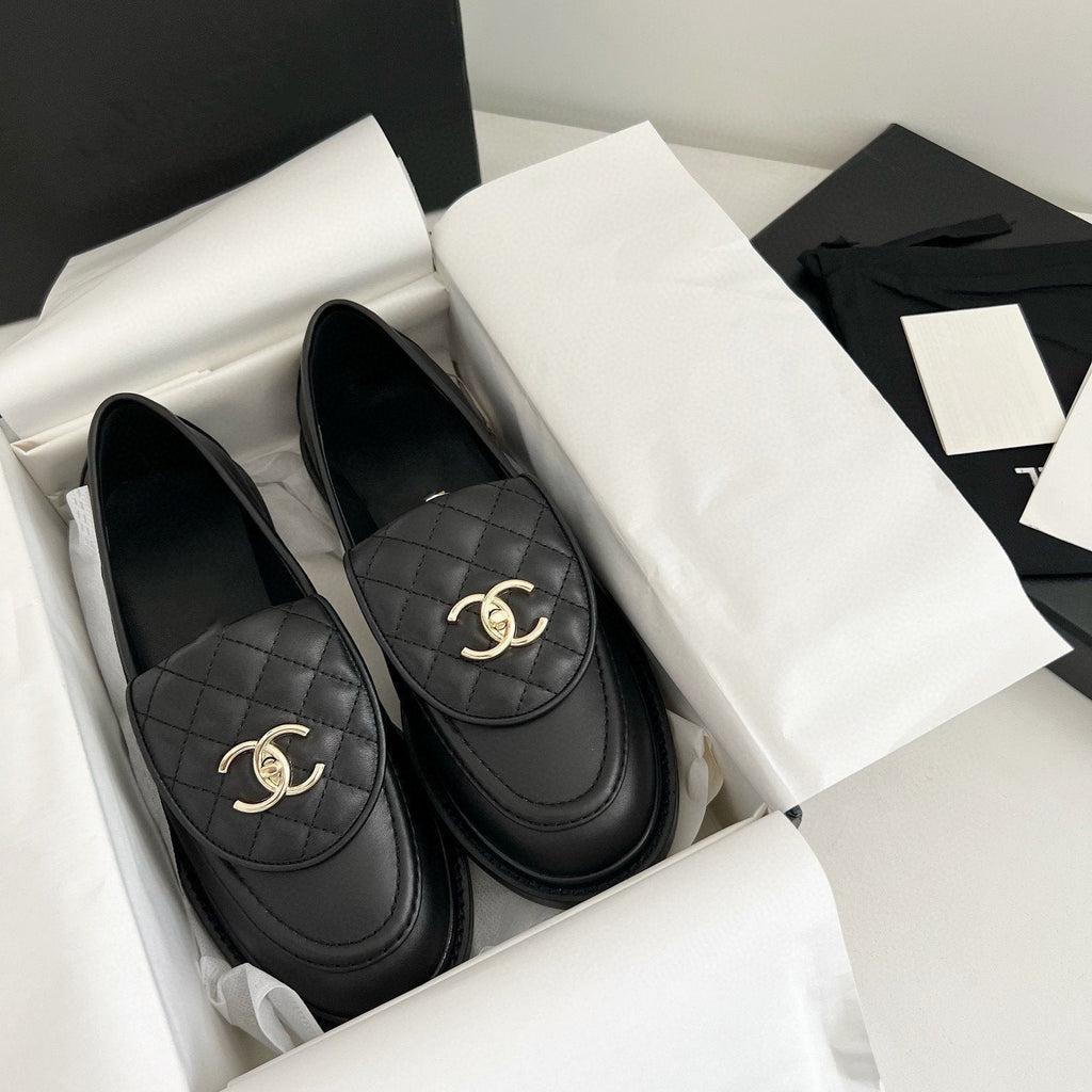 Chanel Moccasins Black Quilted Calfskin Gold